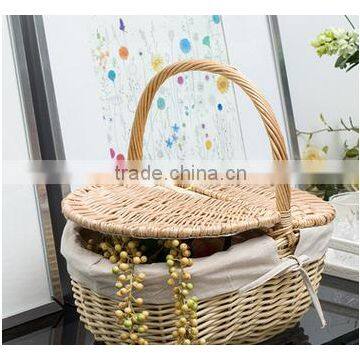 natural material handmade empty wicker fruit basket with lid