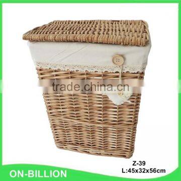 Vintage Wicker Woven Cane Cloth Laundry Basket With Lid photo-3