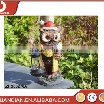 Hand painted polyresin owl with solar lantern,Chrismas Decoration