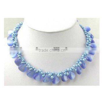 blue teardrop cat eye necklace