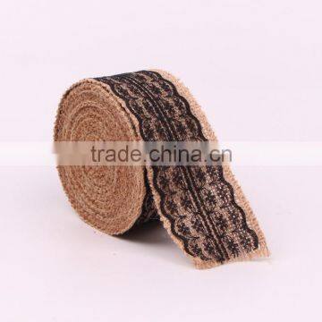 Jute Burlap Natural Hessian Ribbon With Black Color Lace Trim Wedding Rustic Vintage photo-4