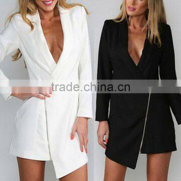 White /Black Fashion Womens Coat Sexy Ladies Zipper Irregular Blazer Jacket Suit