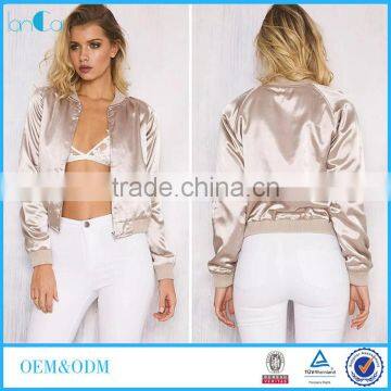 2016 Hot Sale Winter Satin Bomber Jacket for Women