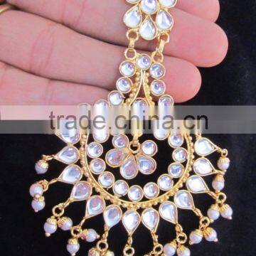 JADAU KUNDAN GOLD PLATED Dangler EARRINGS TIKA SET Real Look photo-3