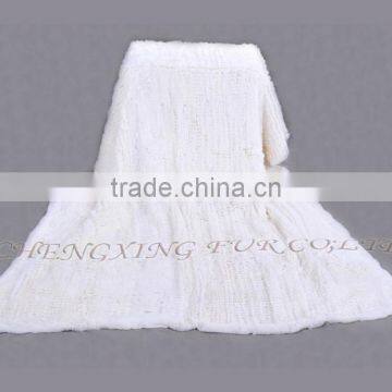CX-D-95 European Fashion White Knitted Real Rex Rabbit Fur Blanket Area Rug For Living Room photo-2