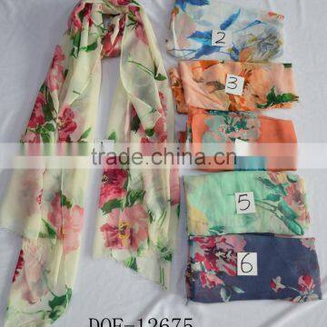 Fashion popular chiffon spring floral hot scarf 100%viscose