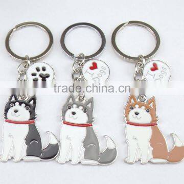 Metal husky dog keychain,cheap husky keychains for souvenir,pet shop promotion keyrings