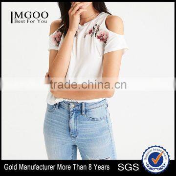 MGOO Latest Design Flora Embroidered T Shirt For Women Top Brand Raglan Sleeve Casual Wear T-shirts