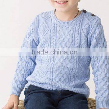 new design crew neck buttoned children cable knit sweater