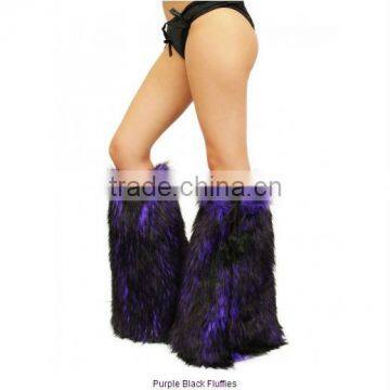 Solid Purple Black Fluffies Fluffy boots leg warmers