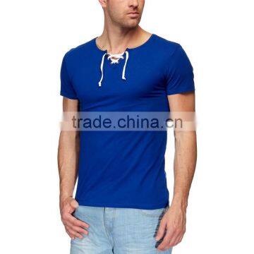 custom men t-shirt with tunisian laced up neckline