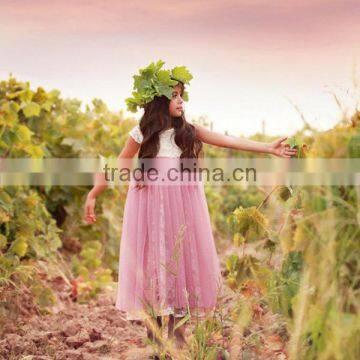 Baby Girls Pink Tulle Dress Floral Girls Long Dress photo-3