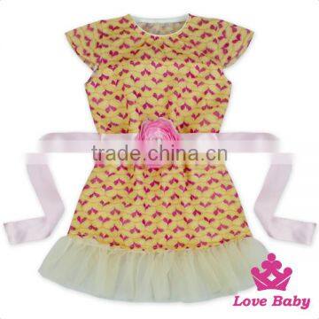 BQA143 Lovebaby Fancy Party Lace Dress With Flower Belt Girl Skirt Vintage Frock Design For Baby Girl