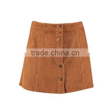A Line Button up Corduroy Short Mini Skater Skirts for Women