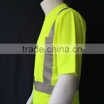 100%polyester Short Sleeve Reflective Chest Pocket Fluorescent T-shirt photo-5