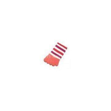 100% Acrylic comfortable Stripe five toe socks with 3D Embroidery logo for women