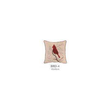 Poly Linen Bird Embroidered Decorative Pillows For Chair Bedding , 18 x 18 Pillows