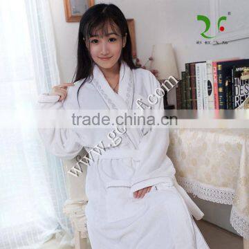 100% Cotton Plush Aristocratic Terry Velour Bathrobe Deco With Embroidery and Piping photo-2