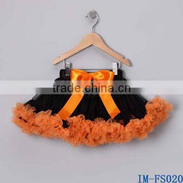 Bulk Wholesale Kids Halloween Clothing Fashion Littler Girls Black Tulle Skirt with Orange Ruffles for Thanksgiving Day IM-FS020