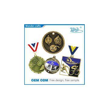 Custom Novelty 2D 3D Round Wave Edge Antique Bronze Plated Pad Printing Enamel Triathlon Medals