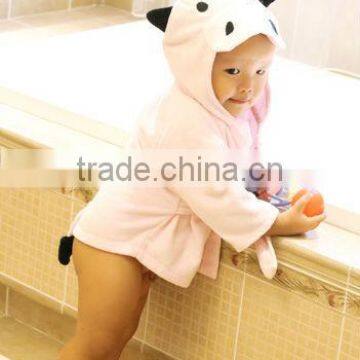 100% cotton breathable pink cow design baby bath robe/kids bath robes