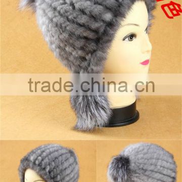 YRFUR YR056 Sapphire Color Knitted Mink Beanie Hat/Knitting Camouflage Pattern Hat/Russian Fur Hat Pattern