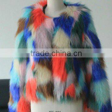 patching work fashional fake fur jacket 2012