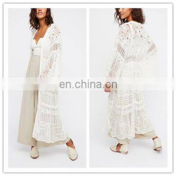 Natural Touch Fashion White Mesh Cotton Long Women Kimono Cardigan