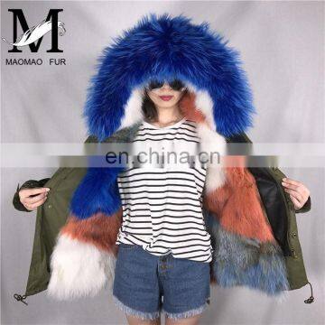 2016 Fashionable High Quality Genuine Fur Lined Parka / Women Winter Wear Rose Red Real Fox Fur Jacket