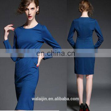 Woman long sleeve solid color belt dress for spring, fashion dress 2016