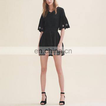 Apparel Metal Eyelets Girls Casual New Model Woman Black Dress