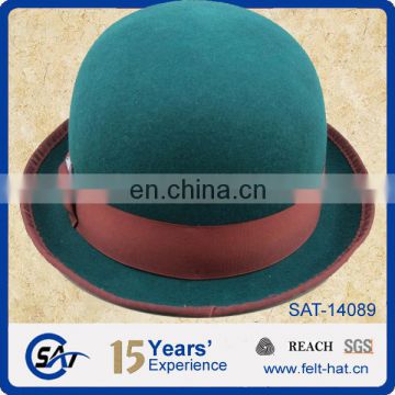 green woolen bowler hat women hat with red bowknot