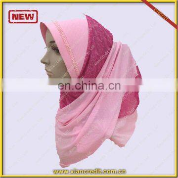 Arab fashion Pink Muslim Girl Hijab Style in Meryl fabric