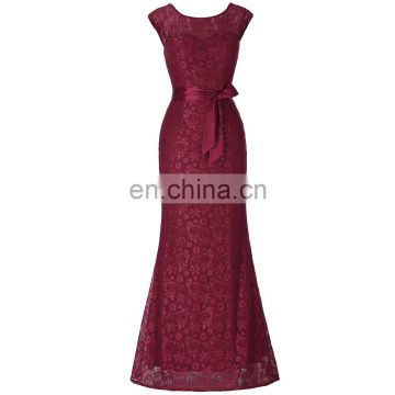 Kate Kasin Cap Sleeve Crew Neck V-Back Wine Red Lace Ball Gown Evening Prom Party Dress Formal Occasion KK000203-2