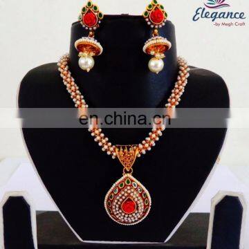 Indian traditional meenakri jewelry - south indian pearl pendant set - Wholesale party wear pendant set -Exclusive ethnic set