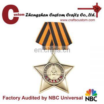 Promotional new products expert factory custom star shape medal with ribbon pin