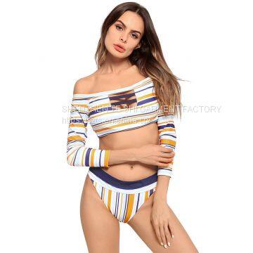 Sexy Striped Print Bikini Orange White Pattern photo-4