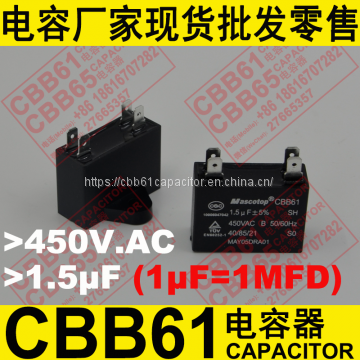 450VAC 1.5uF CBB61 capacitor for air conditioner compressor capacitor