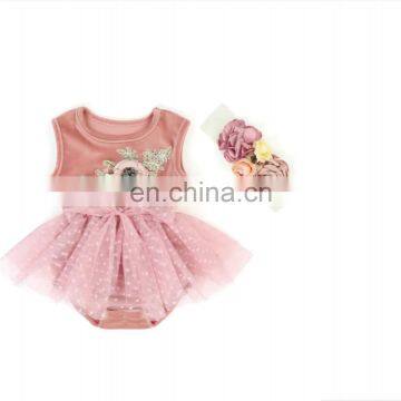 The Latest Pink Velvet sleeveless applique baby romper with Big lace bowknot beautiful headband Wholesale for baby