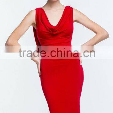 Elegant Long Beaded See Through Back Bowl Neck Red Evening Dress Sweep Train photo-3