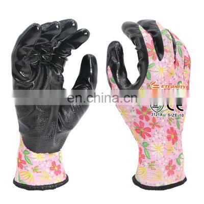 Black Breathable Nitrile Coated Work Gloves Custom Gardening for Construction With En388