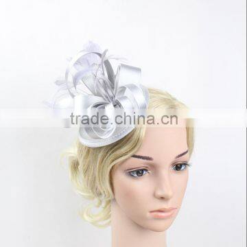 Wholesale 6 Color Feather Satin Fascinator Hair Clip Wedding Cocktail Hat photo-3