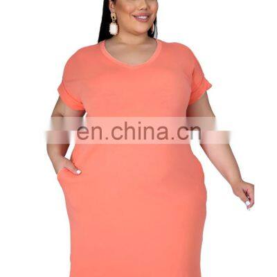 2021 New Fashion Women Outfit Color Block Short Sleeve Plus Size Maxi Dresses Women Casual Dresses Summer photo-4