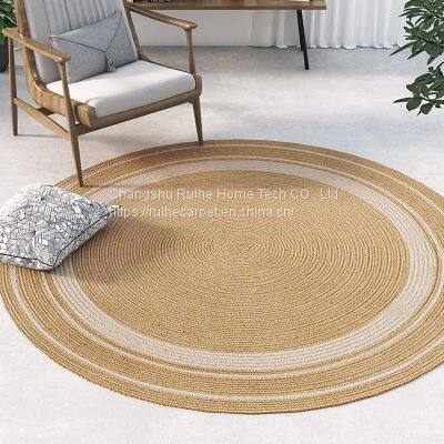 100% Natural Jute Braided Area Rug Hand Woven Carpet for Home Living Room