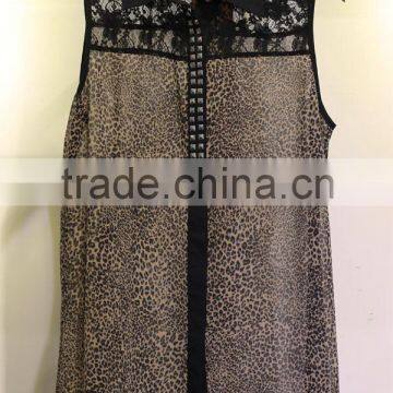 new design 2014 leopard print black lace sexy chiffon blouse