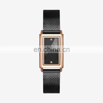 SHENGKE Square Watch Woman Stainless Steel Mesh Band Quartz Watches For Ladies Silver Golden Black Colors Fashion Lady K0119L