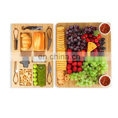 Bamboo Cheese Board Round Serving Tray 100% Natural With Cutlery Set photo-5