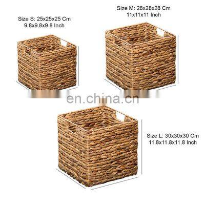 Handwoven Water Hyacinth Shelf Basket Can Be Folded Foldable Storage Wicker Basket Vietnam Supplier photo-3