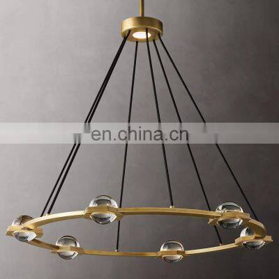 Customized Eclatant metal industrial brass glass ball round chandelier home project hotel light luxury ceiling lighting