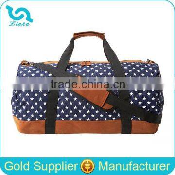 Large Capacity Canvas Duffle Bag Star Printing Women Canvas Duffle Bag With Leather Trim